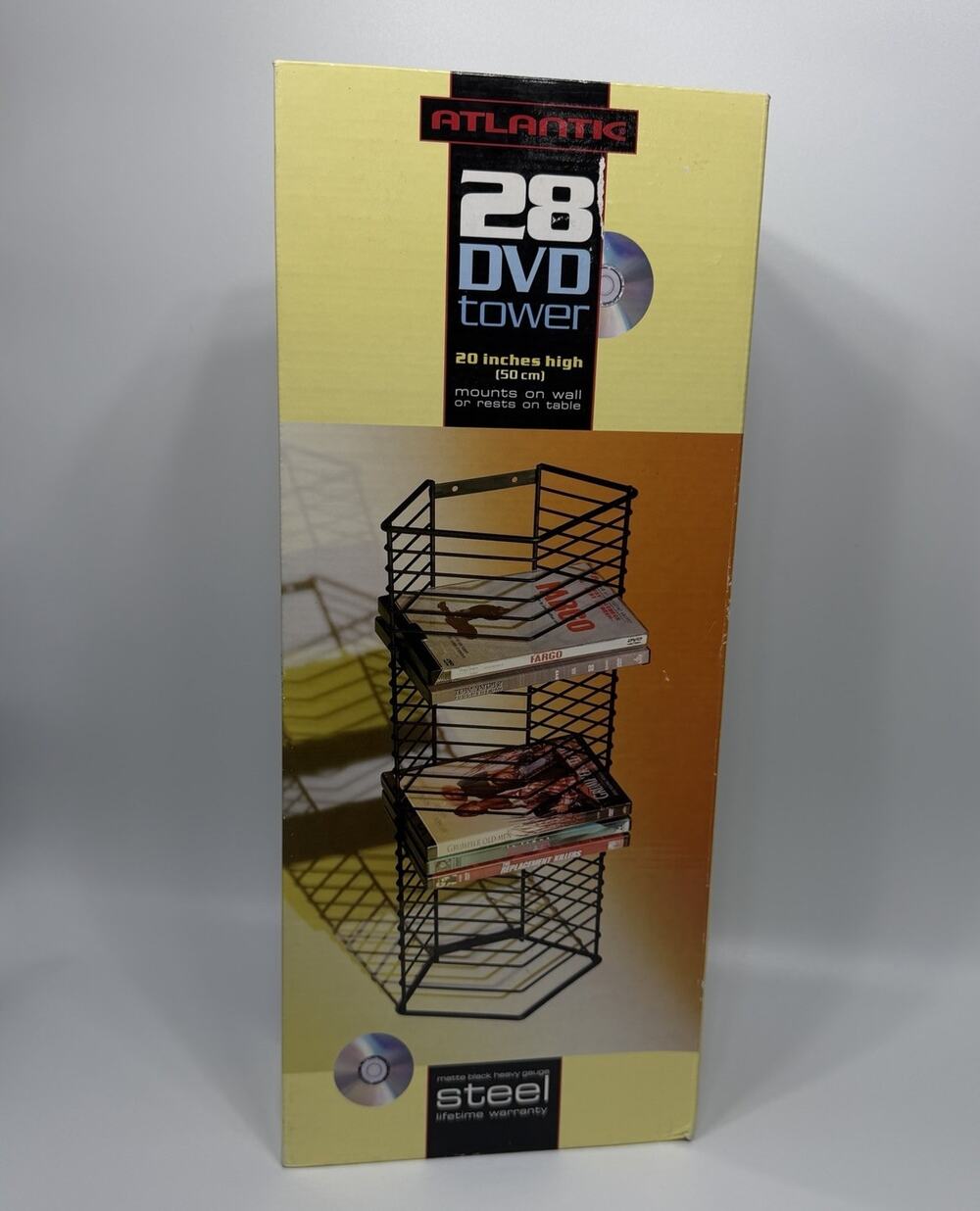 Atlantic Onyx 28 DVD Tower Rack Black Steel Wire Video Game Blu-ray 20" NEW